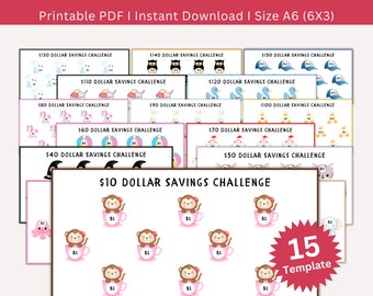 Kinder Spar-Challenge: A6 Printable Tracker Bundle (15 Stück) (Digitaler Download)