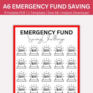 Emergency Fund Savings Challenge Printable, Emergency Saving Challenges, A6 Size Emergency Fund Money Saving Tracker & Cash Envelopes