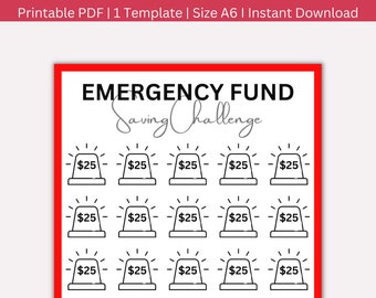 Emergency Fund Savings Challenge Printable, Emergency Saving Challenges, A6 Size Emergency Fund Money Saving Tracker & Cash Envelopes