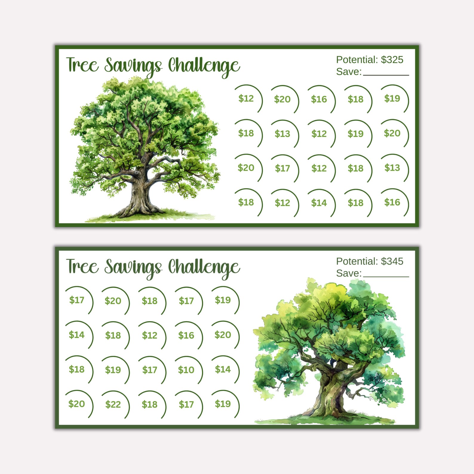 Savings Tree Examples Tree Savings Challenge Printable Bundle, Mini A6 Tree Saving Challenge ...