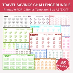 A6 Travel Saving Challenge Printable Bundle, Vacation Saving Challenges, Travel Cash Envelope, Travel Funds, Money Tracker, Vacation Planner