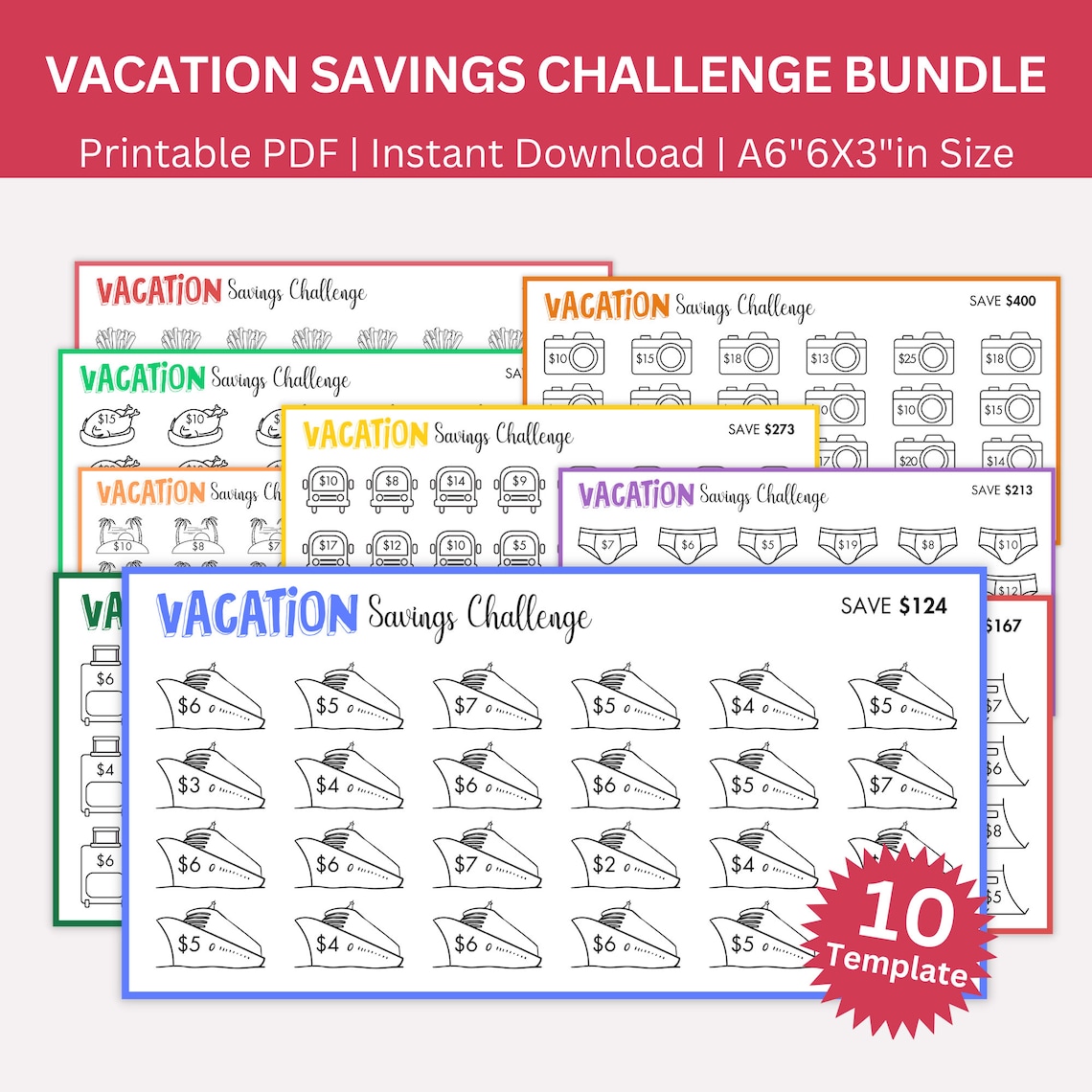 Vacation Savings Challenge Printable, Vacation Savings Tracker Family Vacation Saving Printable ...
