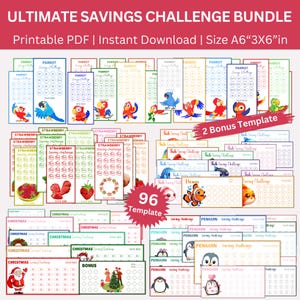 Ultimate Savings Challenge Printable Bundle, A6 Mini Strawberry Saving Challenges, Penguin Money Tracker, Christmas Budget Binder