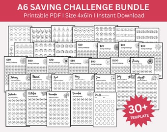 Savings Challenge Printable, Saving Challenge Bundle, A6 Cash Envelopes Challenges, Money Savings Tacker, Budget Binder, Money Envelopes