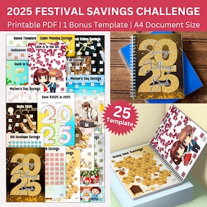 Save 2025 in 2025, 2025 Festival Savings Challenge Printable, 2025 Holiday Saving Planner Binder, 2025 Money Challenges, 2025 Cash Envelope