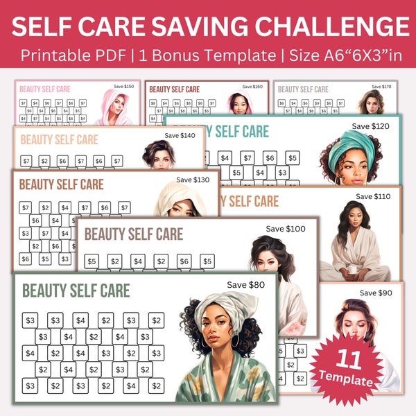 Self Care Savings Challenge Printable, Self Care Budget Saving Tracker, Mini Beauty Self Care, Self Care Fund Savings Challenges