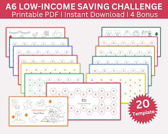Savings Challenge Printable, Mini A6 Low Income Saving Challenge, Money Savings Tracker Bundle, Budget Binder, Envelope Challenge