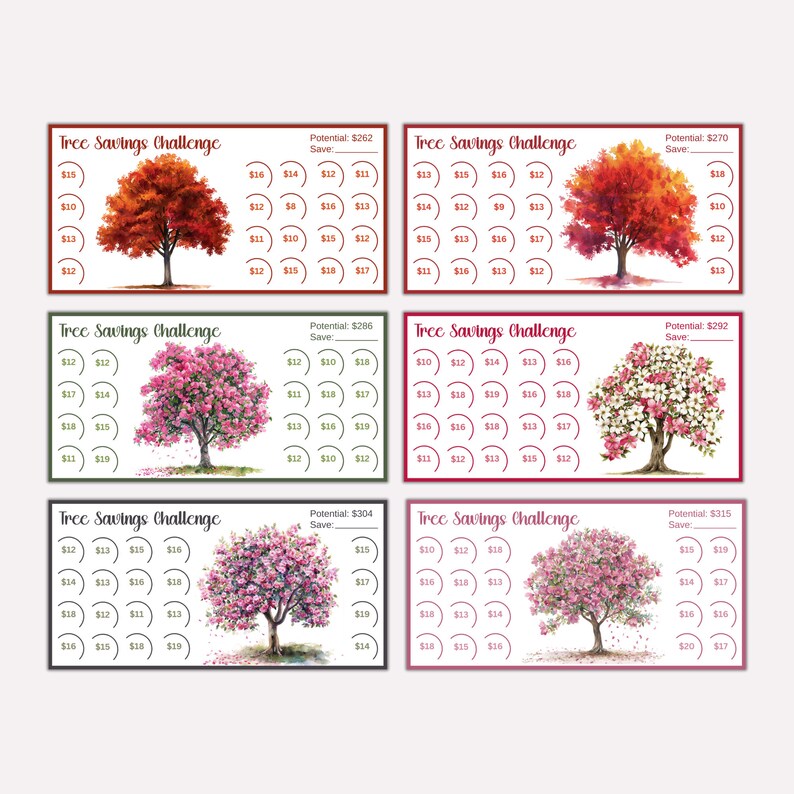 Savings Tree Examples Tree Savings Challenge Printable Bundle, Mini A6 Tree Saving Challenge ...