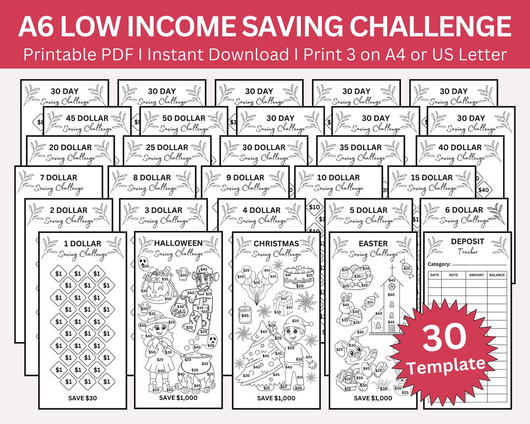 Low Income Saving Challenge Printable Mini A6 Saving - Etsy