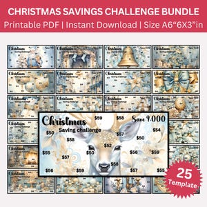 A6 Christmas Savings Challenge Printable Bundle, Mini A6 Santa Saving Challenges, Xmas Money Savings Tracker, Christmas Cash Budget Binder