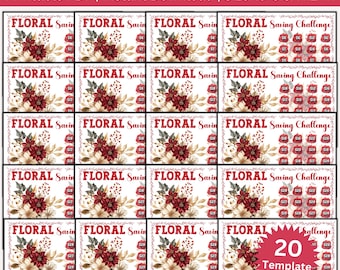 Floral Savings Challenge Bundle, A6 Money Tracker Printable PDF, Cash Stuffing Budget Sheets, 20 Floral Savings Templates