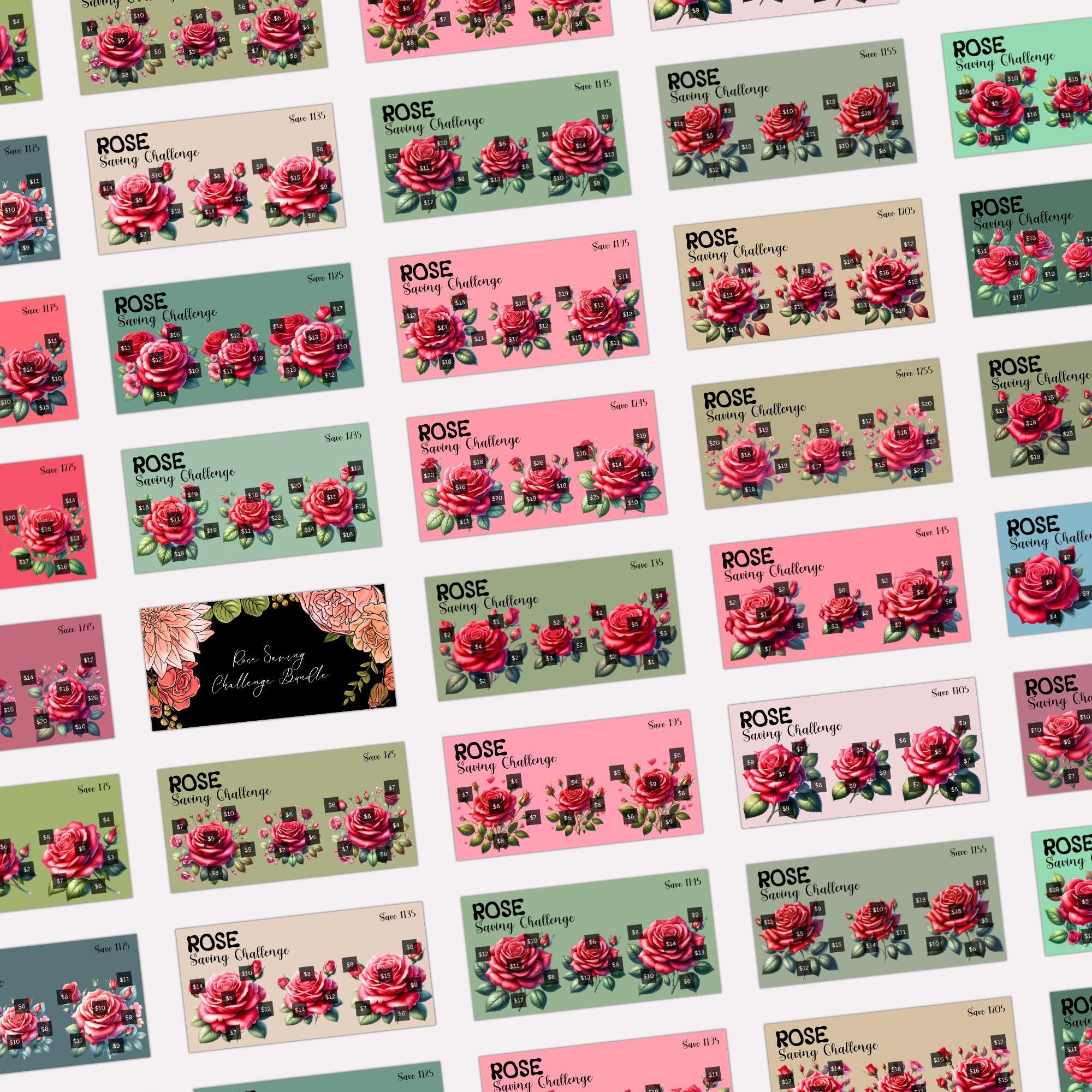 Mini Challenges With Roses Mini Rose Savings Challenge Printable Bundle, A6 Rose Flower Saving ...