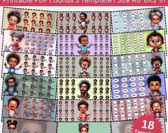 Cute Black Children Savings Challenge Printable Bundle, Black Kids Money Tracker, A6 Low Income Budget Tracker PDF, Kids Money Challenge