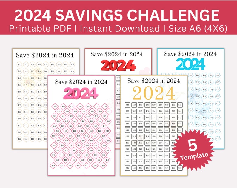 Buy 2024 Savings Challenge Printable 2024 Money Saving Tracker Online