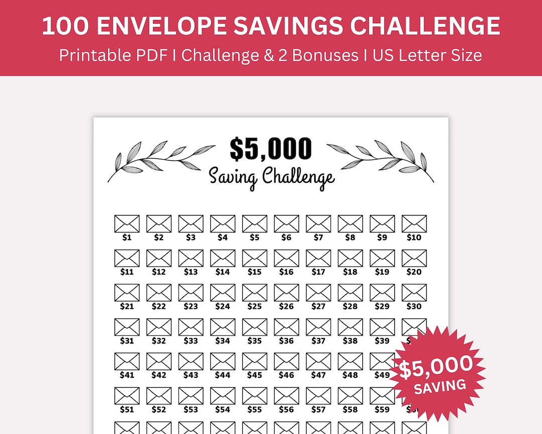 5k Savings Challenge Printable, 5000 Saving Challenge, 5 000 Savings ...