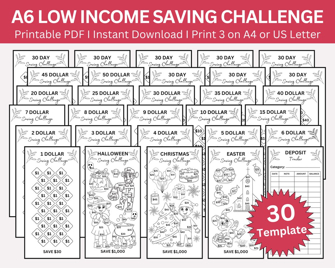 Low Income Saving Challenge Printable, Mini A6 Saving Challenge, Money ...