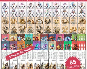 Dragon Savings Challenge Bundle, 85 A6 Templates Printable PDF, Bigfoot Savings Tracker, Budget Planner, Money Challenge, Instant Download