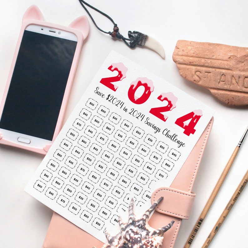 New 2024 Saving Challenge Printable, 2024 Money Saving Tracker , A5 and