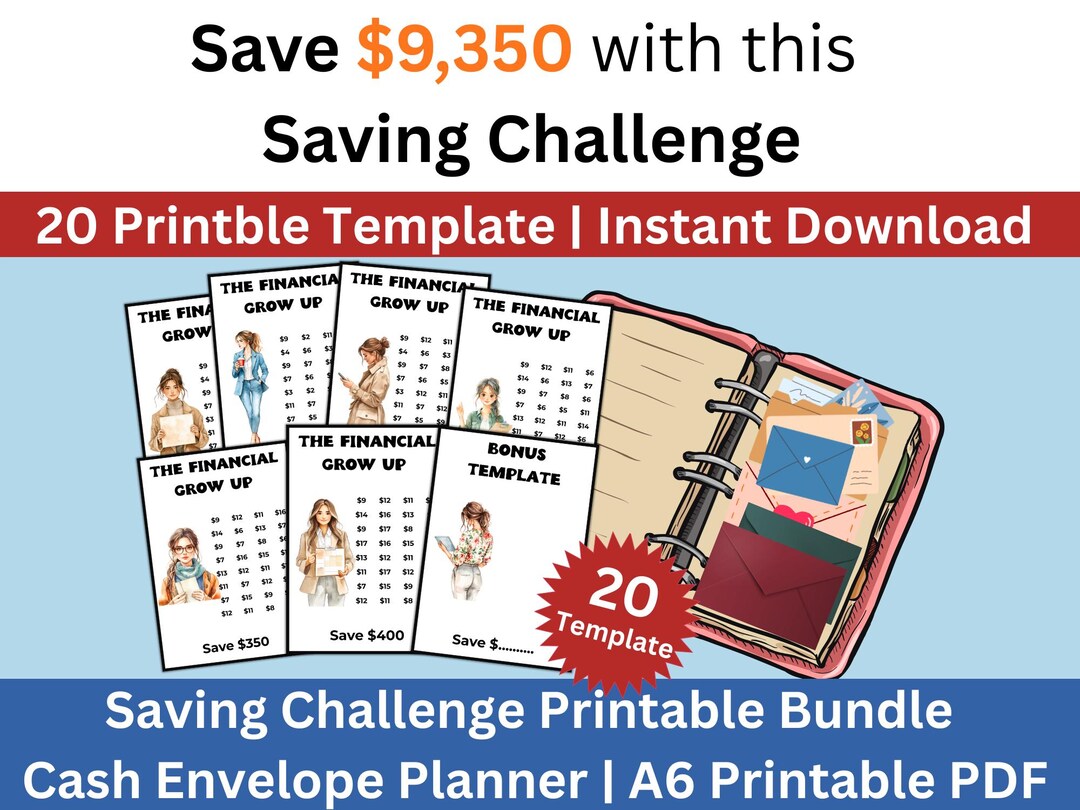 Saving Task Templates Savings Challenge Printable Bundle, 9,350 Money Saving Challenge, Cash ...