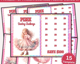Pink Savings Challenge Bundle Printable, A6 Cash Stuffing Savings Tracker, 15 Money Saving Challenge Templates, Cute Budget Planner PDF