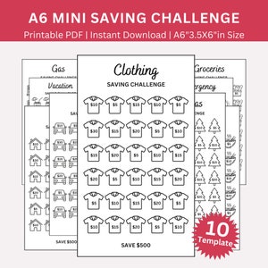 Mini Savings Challenge Printable, A6 Savings Challenge Bundle, A6 Sized Mini Savings Challenge Trackers , A6 500 Saving Challenge, Set Of 10