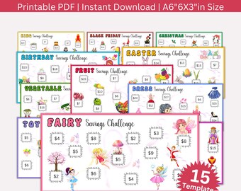 Savings Challenge Printable, Color Mini A6 Saving Challenge, Money Saving Tracker, Cash Envelopes Budget Binder, Kids Budget Set Of 15