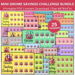 Mini Gnome Savings Challenge Printable Bundle, A6 Low Income Cottagecore Gnome Money Tracker Budget Binder, Budgeting Gnome Instant download