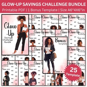 Financial Glow Up Savings Challenge Printable Bundle, Black Girl Saving Envelope Challenges, Wealth-building Savings Tracker For Women
