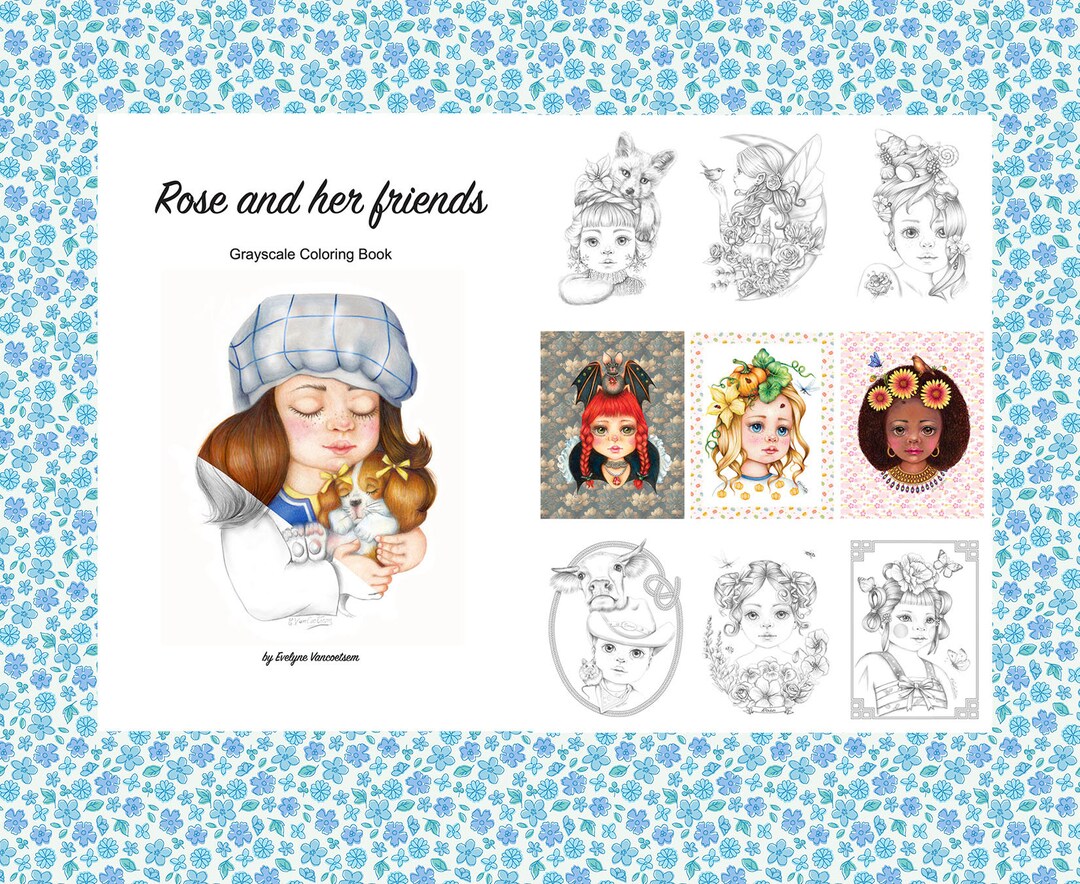 Grayscale Coloring Book Rose and Her Friends 2 PDF - Etsy