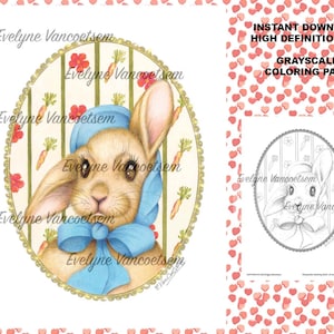 RABBIT Grayscale coloring page Instant Download PDF