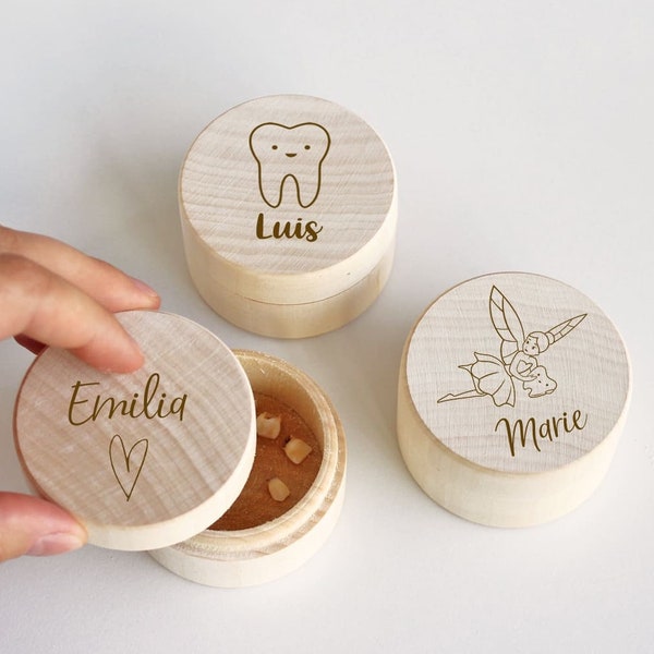 Personalisierte Milchzahndose aus Holz mit Namen, Zahndose Milchzähne personalisiert Zahnfee, Geschenk Jungen Mädchen