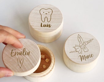 Scatola per denti da latte personalizzata in legno con nome, scatola per denti da latte personalizzata fatina dei denti, regalo ragazzi ragazze