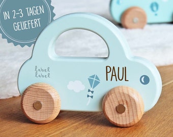 Baby gift birth boy, toy car blue personalized with name, christening gift boy, toy toddler, label label