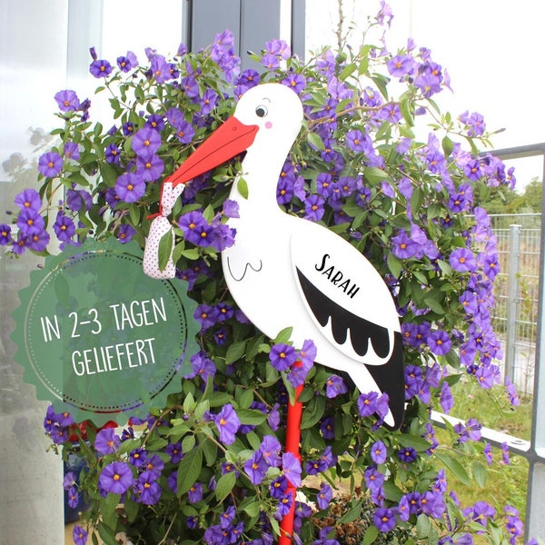 Storch zur Geburt mit Name, Gartenaufsteller Storch personalisiert, Schild zur Geburt, Geschenk zur Geburt, Babydeko goki