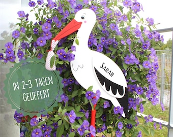 Cigüeña para nacimiento con nombre, exhibición de jardín cigüeña personalizada, letrero para nacimiento, regalo para nacimiento, decoración bebé goki