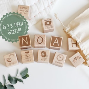 Cubo de madera personalizado como regalo para un nacimiento, cubo de nacimiento personalizado, regalo nacimiento niño niña, cubo bebé con grabado