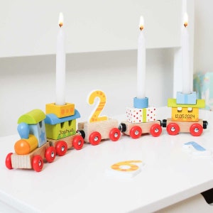 Trenino di compleanno per bambini fino a 10 anni personalizzabile, trenino di compleanno colorato con candeline, decorazione di compleanno per bambini