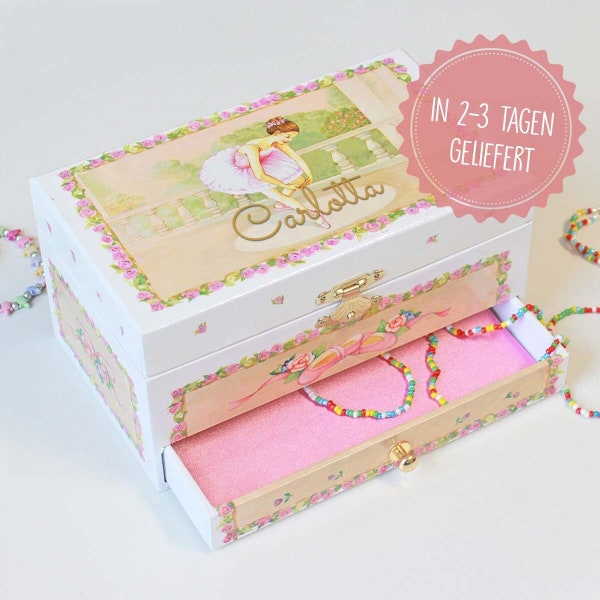 Ballerina music box customizable, pink jewelry box with music, gift for girls, ballerina jewelry box