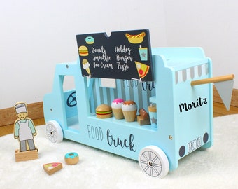 3rd birthday gift, food truck personalized with name, child role-playing game, wooden shop, kindergarten toy