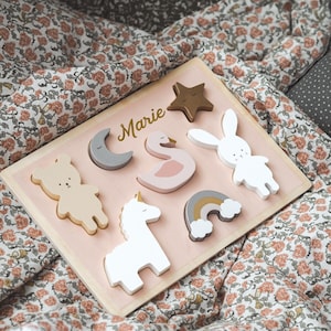 Unicorno puzzle in legno personalizzato, puzzle per bambini, giocattolo in legno per bambini piccoli, regalo di compleanno