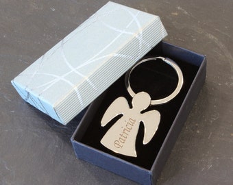 Schutzengel-Schlüsselanhänger mit individueller Gravur im Geschenketui, Glücksbringer Schlüsselanhänger personalisiert