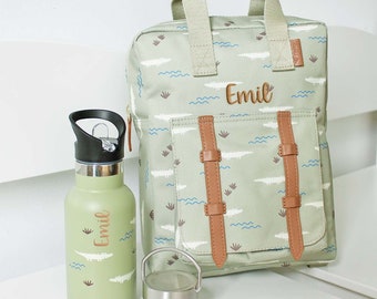 Backpack bottle set crocodile customizable, backpack kindergarten, backpack Fresk, drinking bottle child, gift daycare school