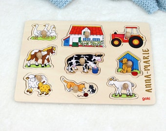 Wooden puzzle farm customizable, wooden puzzle toddler, gift 1st birthday