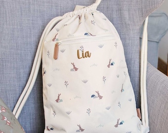 Sac de sport lapin blanc personnalisable, sac de sport filles fresque, cadeau garderie, sac de sport filles, cadeau Pâques