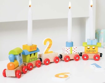 Birthday train for children up to 10 years can be personalized, birthday train colorful with candles, children's birthday decoration