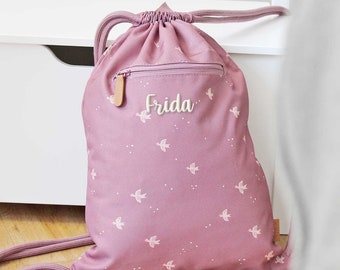 Bolsa de deporte golondrina rosa personalizable, bolsa de deporte niña Fresk, regalo inscripción guardería niña