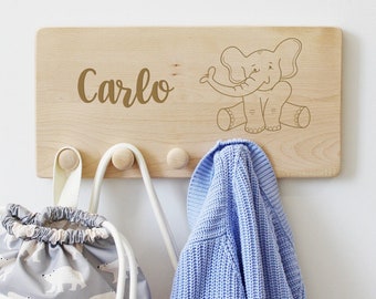 Children's wardrobe with name elephant made of wood customizable, wardrobe storage children's room, gift birth birthday