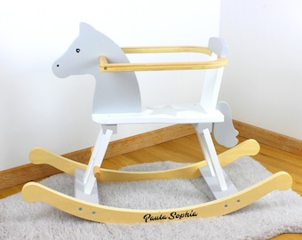 Wooden rocking horse star with removable protective ring, personalizable, rocking horse wood with name goki, gift 1st birthday