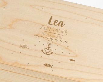 Erinnerungskiste Baby Geschenk zur Taufe, personalisierbare Erinnerungsbox Glaube Liebe Hoffnung aus Holz, Taufgeschenk Baby Junge Mädchen