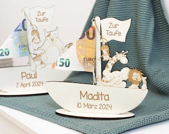 Gepersonaliseerd geldgeschenk zeilboot voor doop, geldgeschenk voor doopfeesten, verschillende ontwerpen